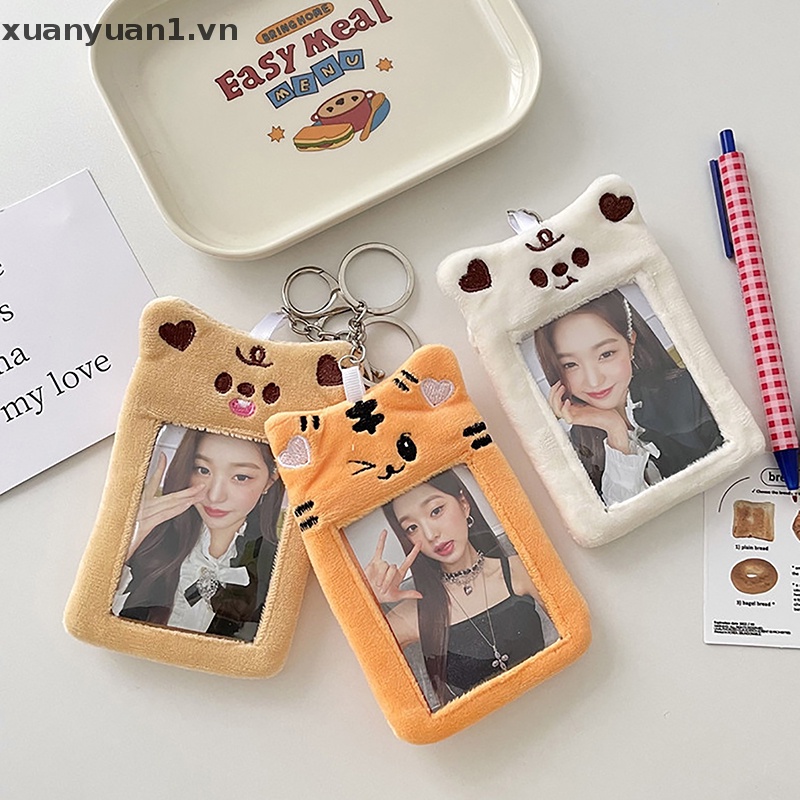 Hộp Đựng Thẻ ID / Thẻ Tín Dụng Họa Tiết Hoạt Hình Nhồi Bông Đáng Yêu Có Móc Khóa