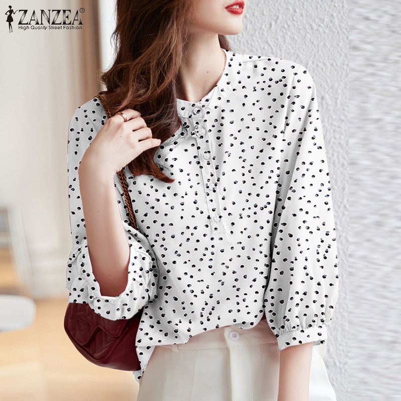 Áo sơ mi nữ ZANZEA tay lỡ cổ tròn dáng rộng thời trang Hàn Quốc