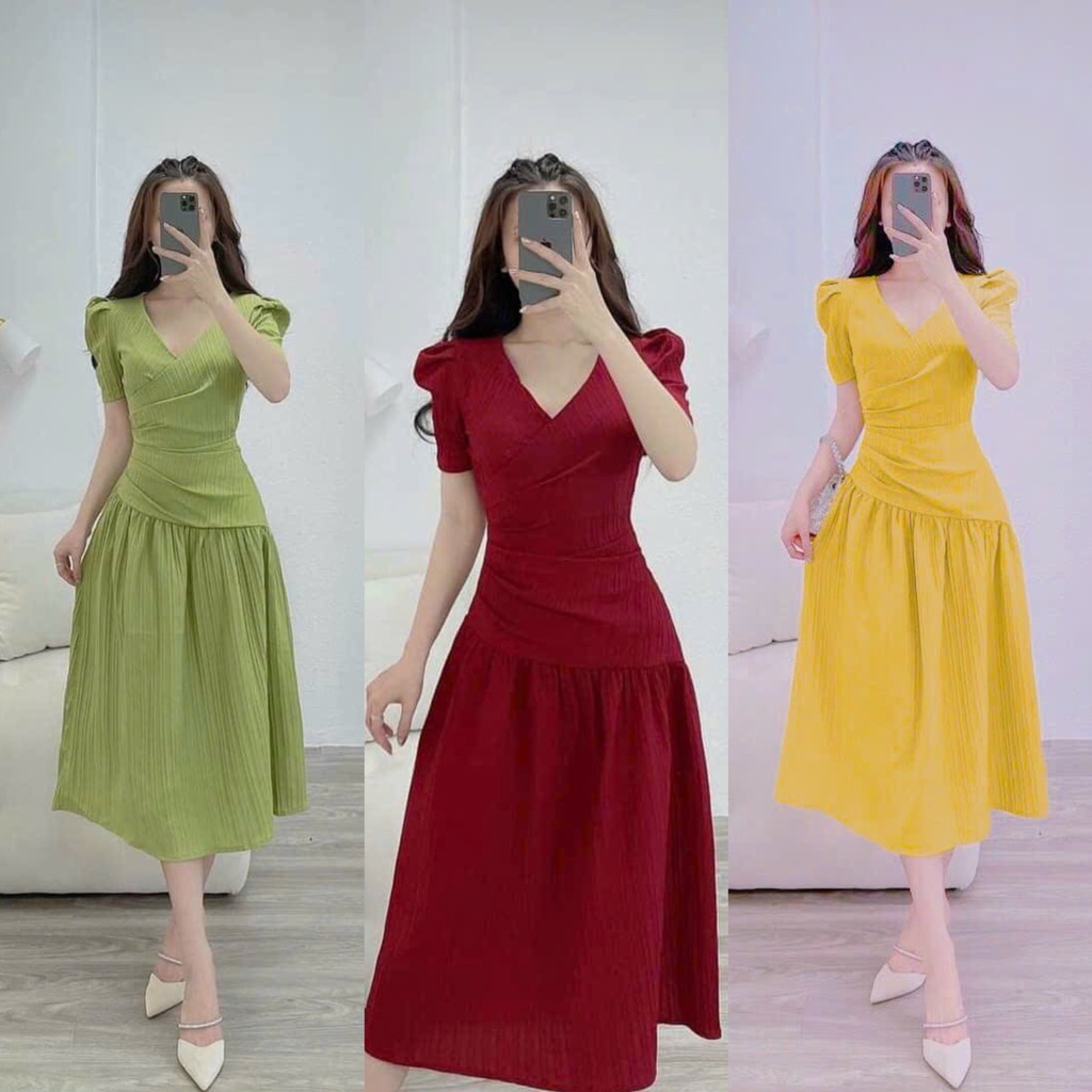 Đầm midi công sở dự tiệc xếp li eo sang trọng và sắc nét từng đường kim mũi chỉ-NP95 BOUTIQUE