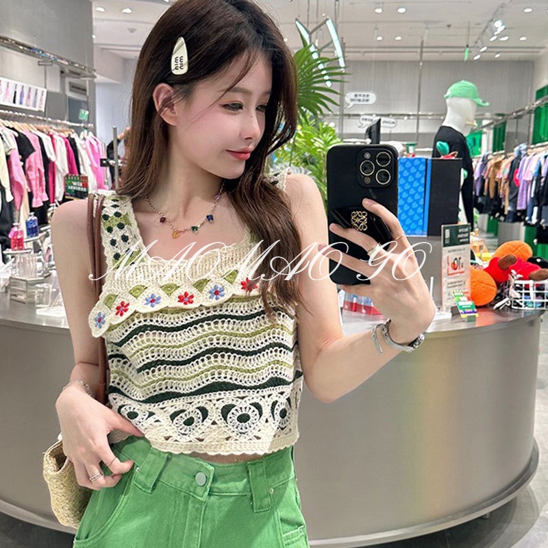 Maomao GO Áo Hai Dây Dáng Rộng In Họa Tiết Thổ Cẩm Phong Cách retro Hàn Quốc Cho Nữ Trung Niên
