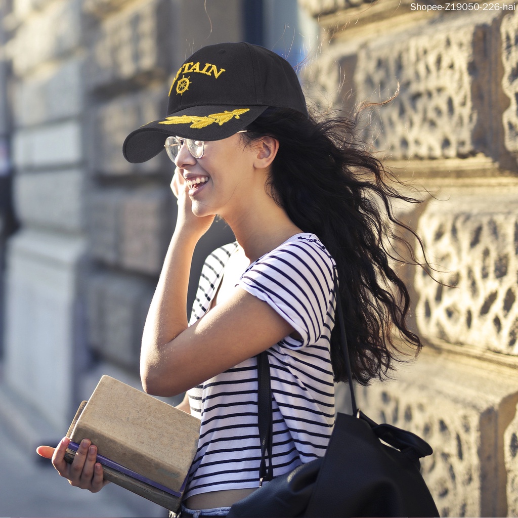 Mũ Lưỡi Trai 27x20cm Màu Đen Chất Liệu Cotton In Chữ Captain America Thời Trang Cho Nữ