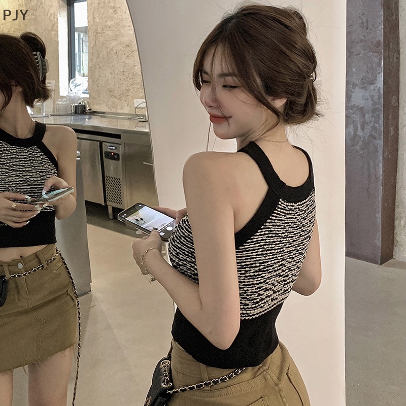 Áo Croptop Sát Nách Kẻ Sọc Kiểu Vintage Thời Trang Mùa Hè Năng Động