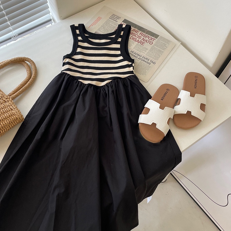 Đầm Dệt Kim Sát Nách Kẻ Sọc Thời Trang Mùa Hè Cho Bé Gái 1-7 Tuổi