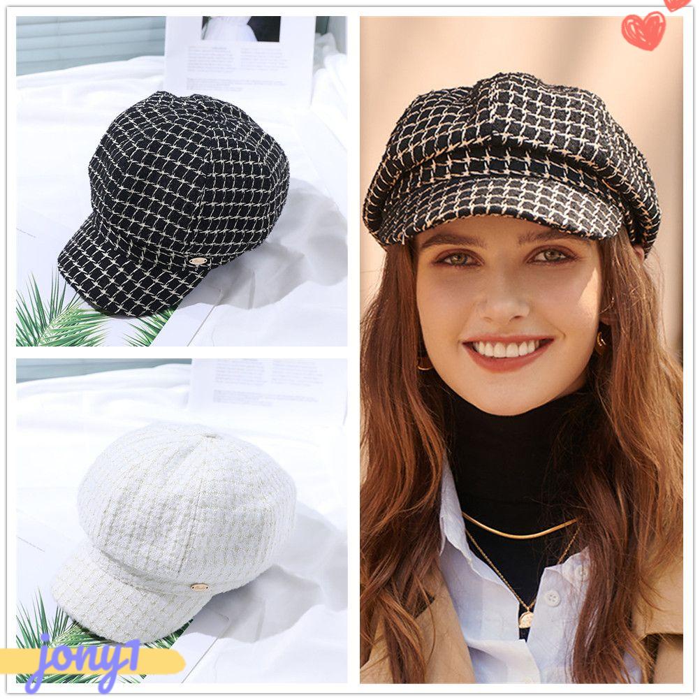 Mũ Beret Họa Tiết Sọc Caro Phong Cách Retro Thời Trang Thu Đông