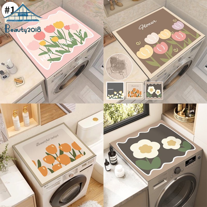 Thảm Lót Bảo Vệ Máy Giặt Chống Bụi Chống Thấm Nước Họa Tiết Hoa Tulip