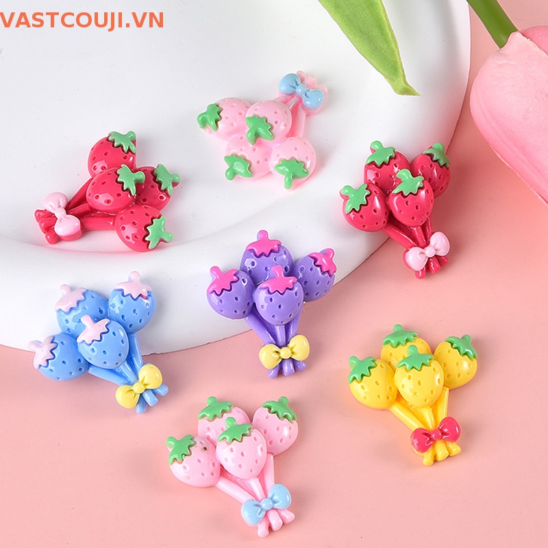 Bộ 10 Quả Dâu Tây Và Bong Bóng Bằng Resin Dễ Thương Trang Trí Điện Thoại / Sổ Tay DIY