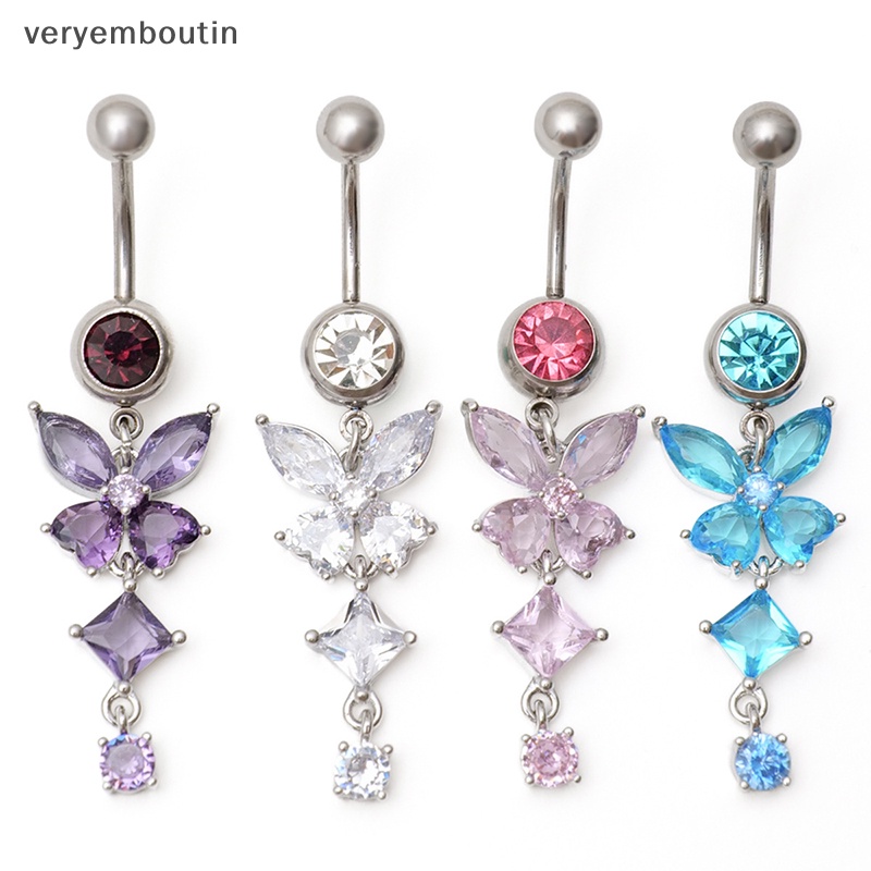 Khuyên Rốn Thép Không Gỉ Đính Đá Zircon Hình Bướm Thời Trang Cho Nữ