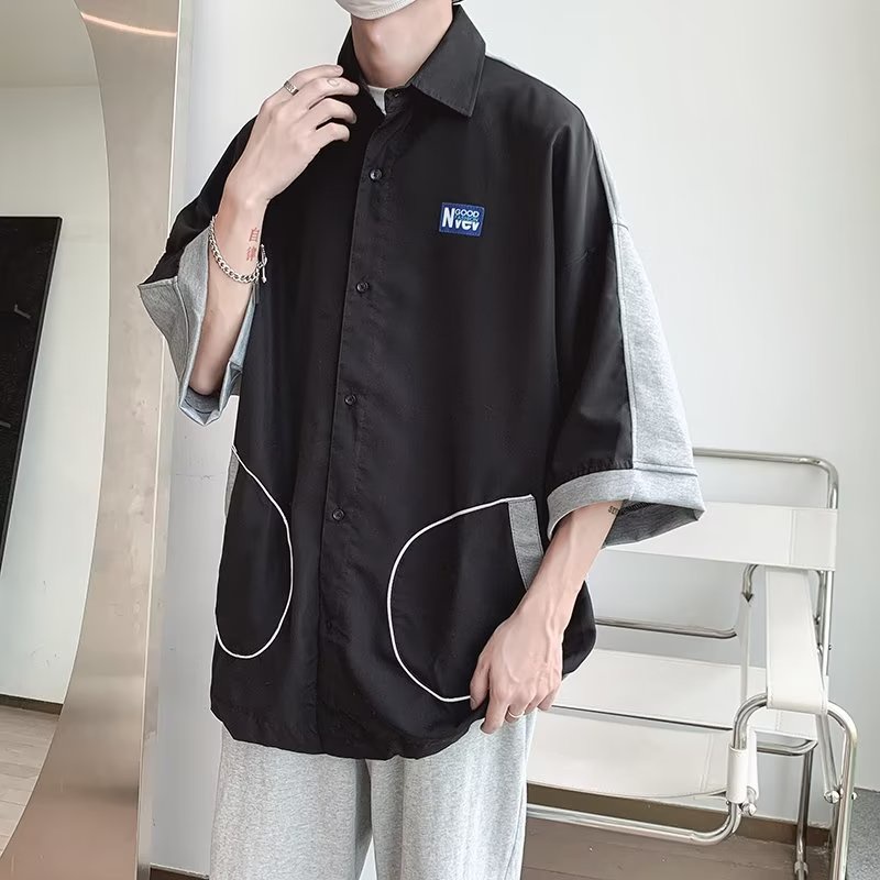 Áo Sơ Mi Tay Ngắn Kẻ Sọc Phản Quang Phong Cách Đường Phố Cho Nam Và Nữ