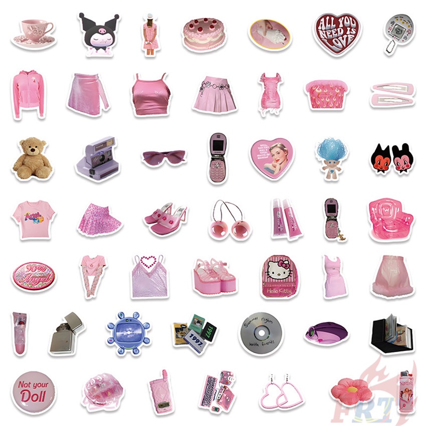 Bộ 100 Cái ❉ Sticker Dán Tường Màu Hồng Phong Cách Vintage ❉ Sticker Dán Tường Chống Thấm Nước Họa Tiết Doodle Hợp Thời Trang