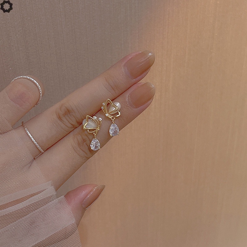 Bông Tai Mạ Bạc 925 Hình Bướm Đính Đá Opal Cao Cấp Kiểu Dáng Mới Dành Cho Nữ