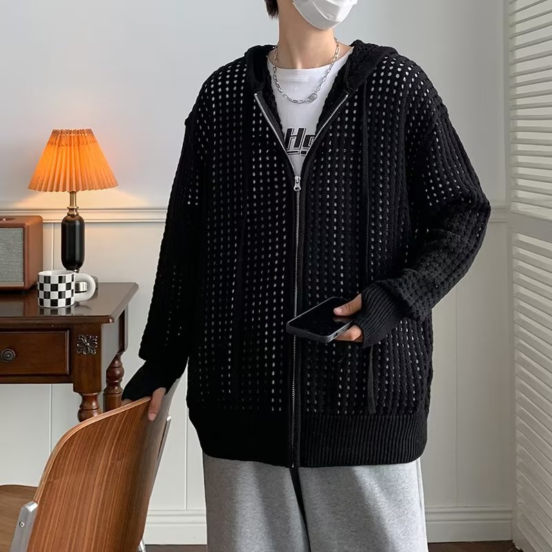 Áo Khoác Dệt Kim Phối Khóa Kéo Phong Cách Hip Hop Thời Trang Cho Nam