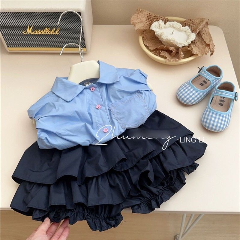 Bộ Đồ Thể Thao Áo Thun Tay Ngắn Phối Quần Short Màu Xanh Dương / Đen Kiểu Hàn Quốc Thời Trang Mùa Hè Cho Bạn Gái