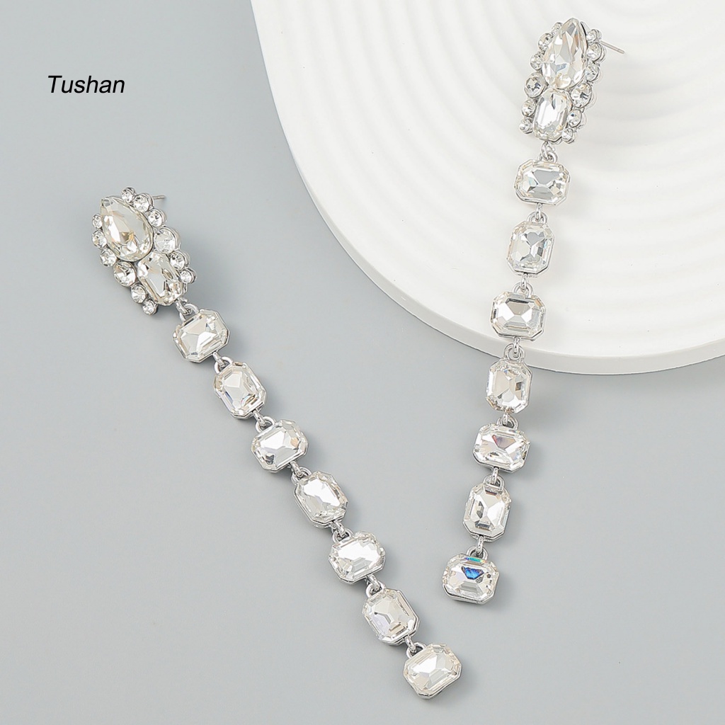 1 Đôi Bông Tai Hình Học Dáng Dài Đính Đá Nhiều Màu Thời Trang