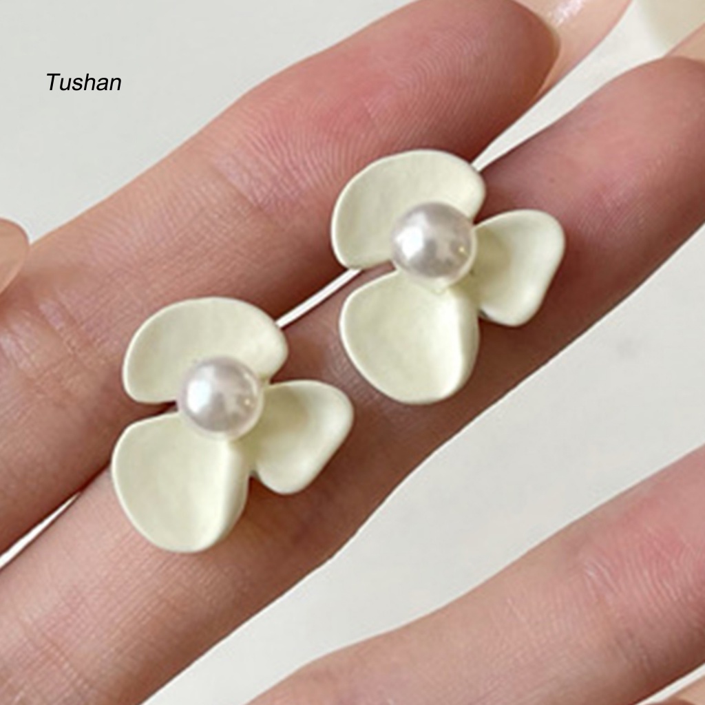 1 Đôi Bông Tai Hình Hoa Đính Ngọc Trai Giả Phong Cách Vintage