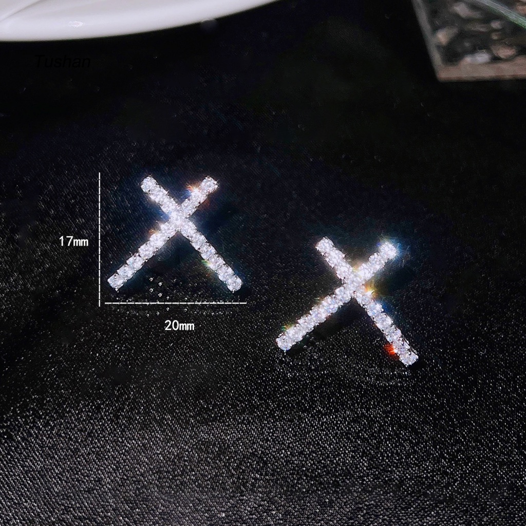 1 Đôi Bông Tai Chữ X Đính Đá Lấp Lánh Tinh Tế