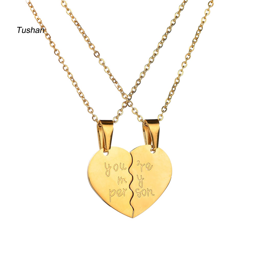 Set 2 Vòng cổ Mặt Ghép Hình Trái Tim Cho Cặp Đôi