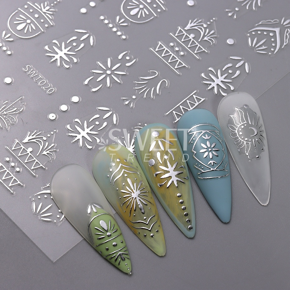 Miếng Dán Trang Trí Móng Tay 3D Hình Rắn Màu Bạc Ánh Kim Độc Đáo