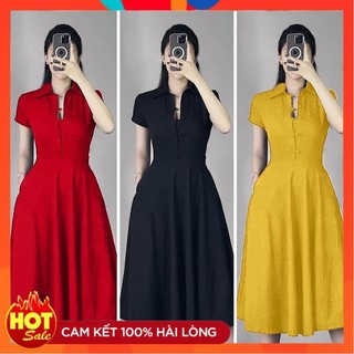 [ĐƯỢC KIỂM TRA HÀNG] Đầm xoè cổ sơ mi nút sang trọng cao cấp - Yêu Shop 85