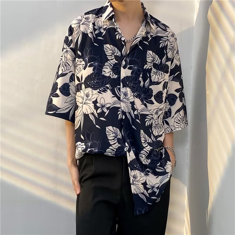 Ông Mr. Mr. Mrs Áo Sơ Mi Kaki Hoa Ngắn Tay Thoáng Khí Theo Phong Cách Retro Mùa Hè Dành Cho Nam