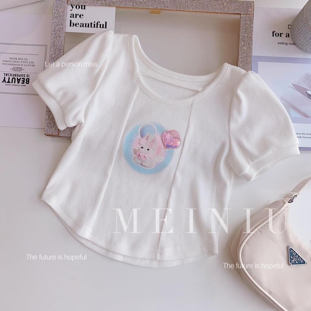 Áo Thun Tay Ngắn In Hình Thỏ Hoạt Hình Thời Trang Mùa Hè Hàn Quốc 2023 VD6P Cho Bé Gái