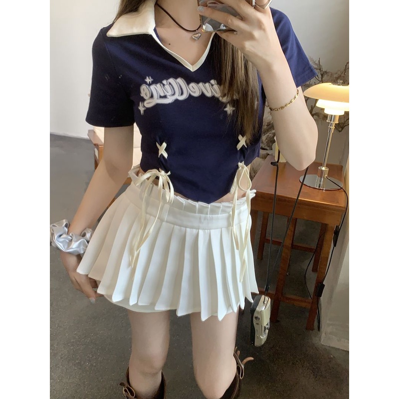 (MớI) Bộ ÁO Thun NgắN Tay + Chân VáY XếP Li Phong CáCh