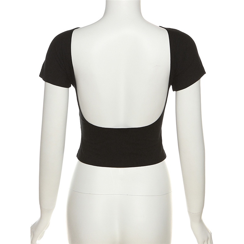 Áo Thun Cổ Tròn Hở Lưng Màu Trơn Thời Trang Cho Nữ