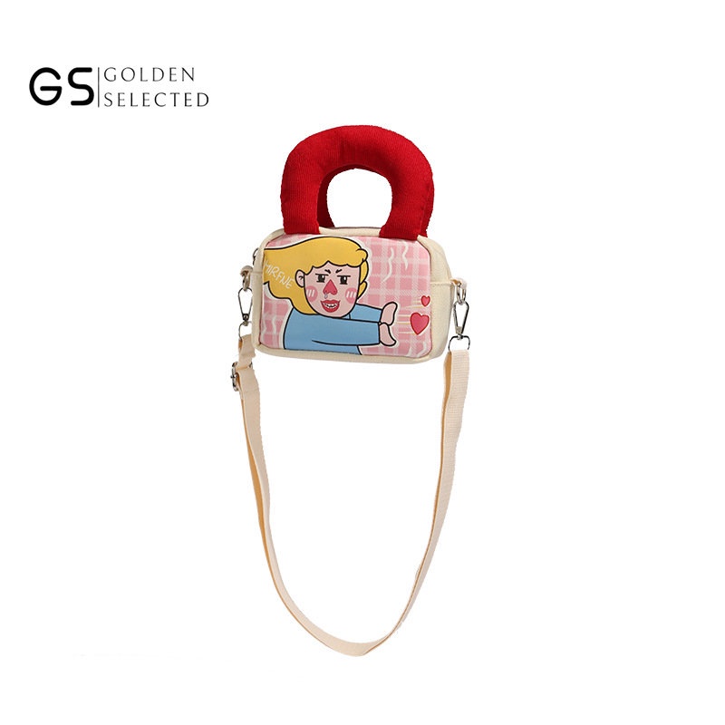 Túi Đeo Chéo Vải Canvas Dáng Vuông Nhỏ Phối Màu Tương Phản Dễ Thương Cho Bạn Gái