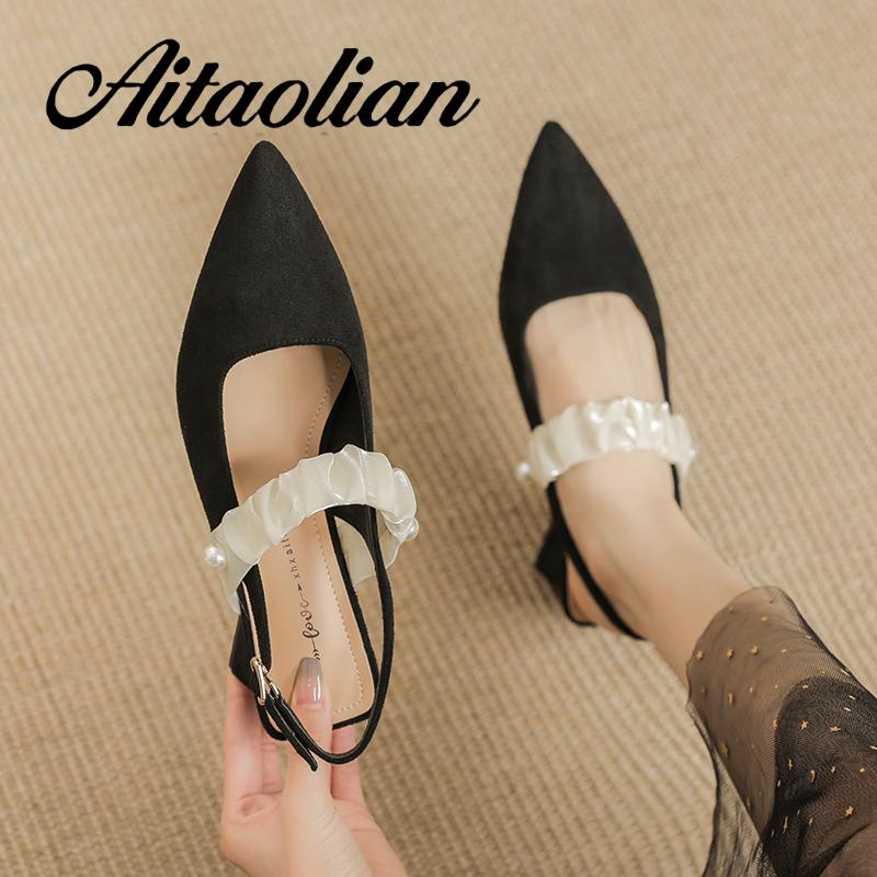 Giày Cao Gót 5cm Da Lộn Mũi Nhọn Đế Dày Mềm Mại Thời Trang Cho Nữ