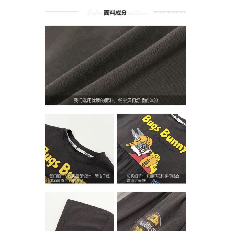 Đầm Thun Cotton Xám Dáng Rộng In Họa Tiết Hoạt Hình Thời Trang Mùa Hè 2023 Cho Bé Gái