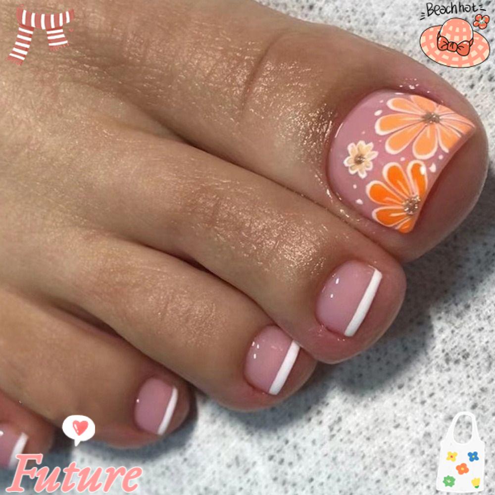 Set 24 Móng Chân Giả Dáng Vuông Phong Cách Pháp Cho Nữ