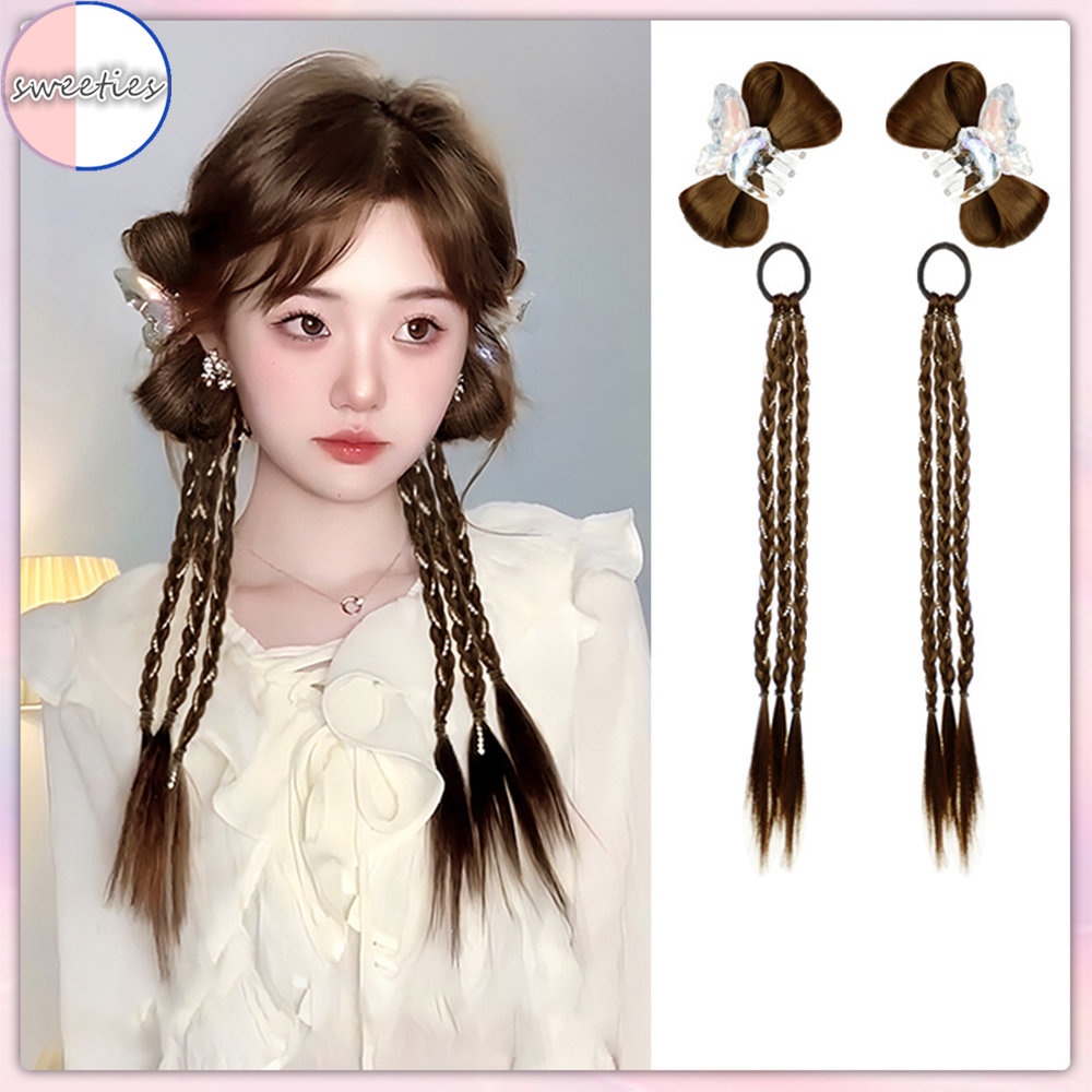 Tóc Giả Y2K Co Giãn Kiểu Thắt Nơ Bướm Đính Đá Pha Lê Cho Nữ Hóa Trang