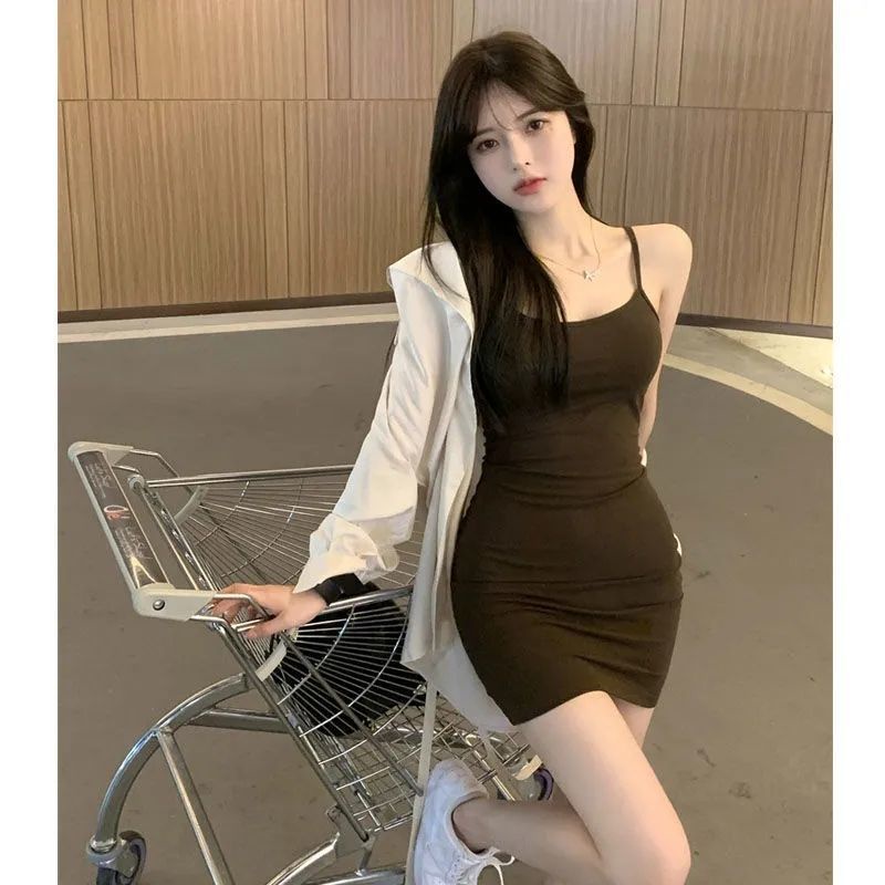 Set Áo Sơ Mi Dài Tay Và Đầm Hai Dây Phong Cách Mới Quyến Rũ Dành Cho Nữ