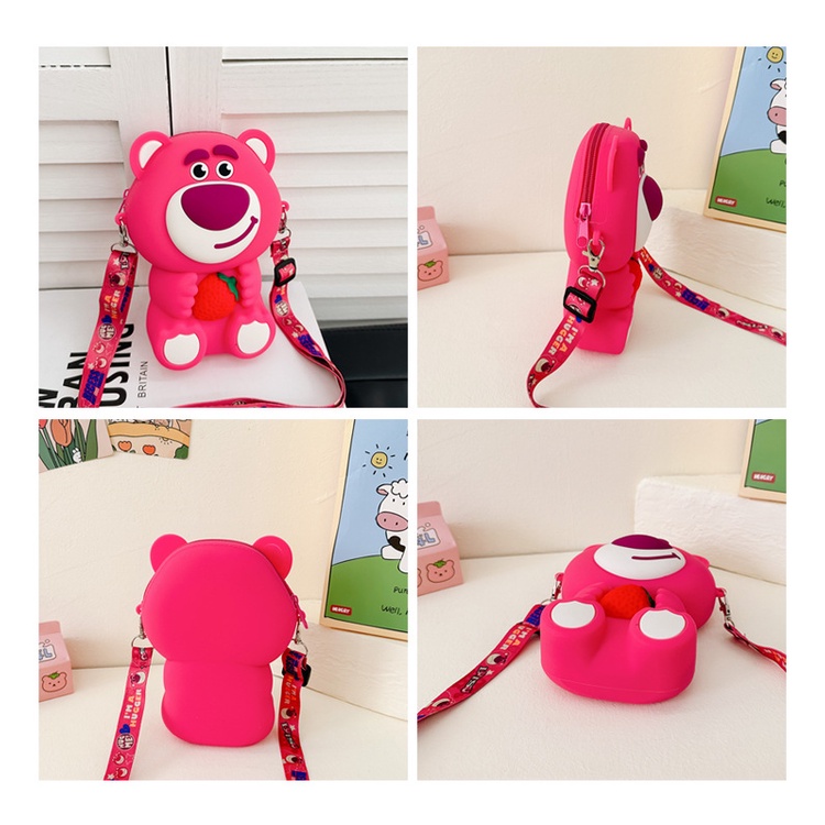 Túi Đựng Điện Thoại / Tiền Xu / Điện Thoại Bằng Silicon Hình Gấu / Dâu Tây Dễ Thương Cho Bé