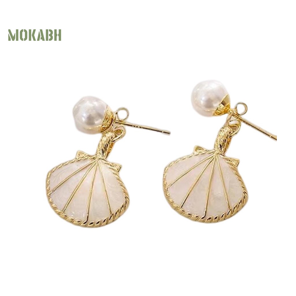 1 Đôi Bông Tai Hình Vỏ Sò Bằng Hợp Kim Đính Ngọc Trai Nhân Tạo Sang Trọng