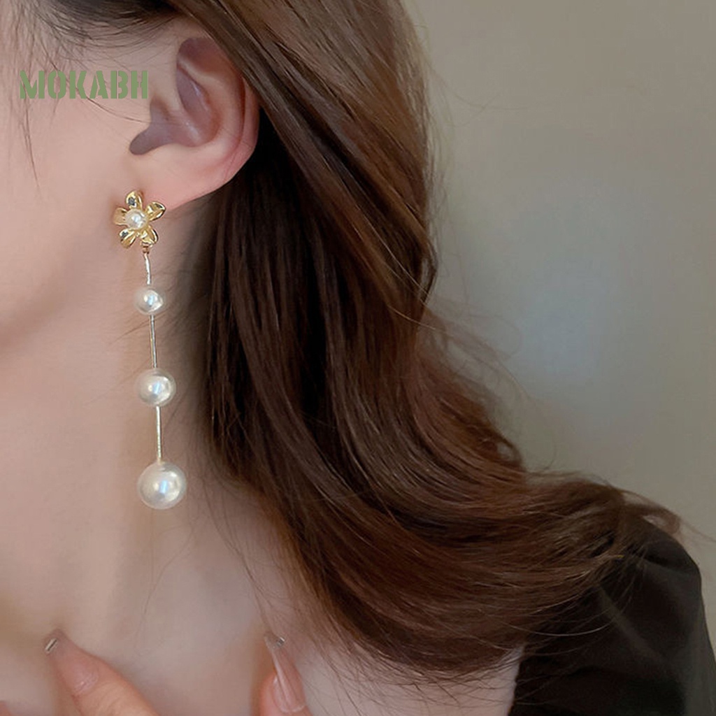 1 Đôi Bông Tai Hình Hoa Đính Ngọc Trai Nhân Tạo Thời Trang