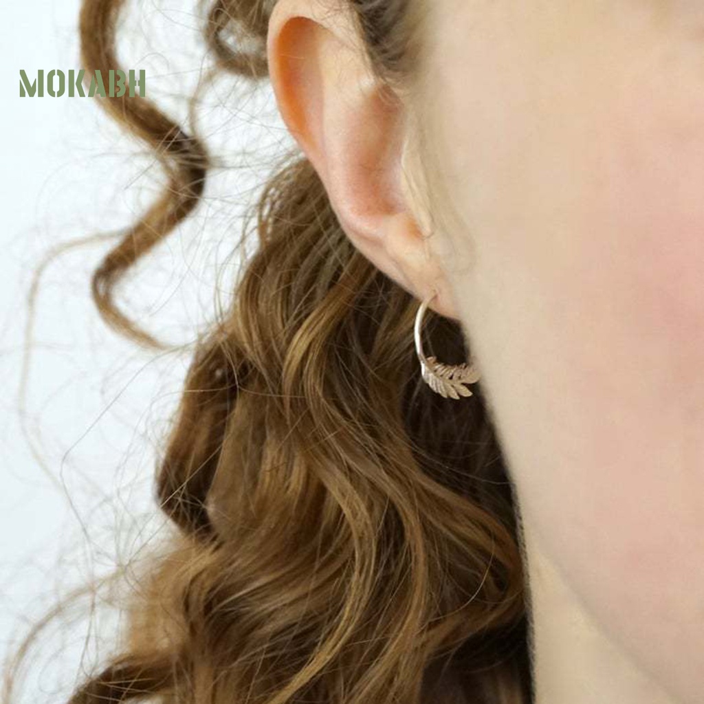 1 Đôi Bông Tai Dạng Vòng Hở Hình Lá Ô Liu Không Gây Dị Ứng Thời Trang Dành Cho Nữ