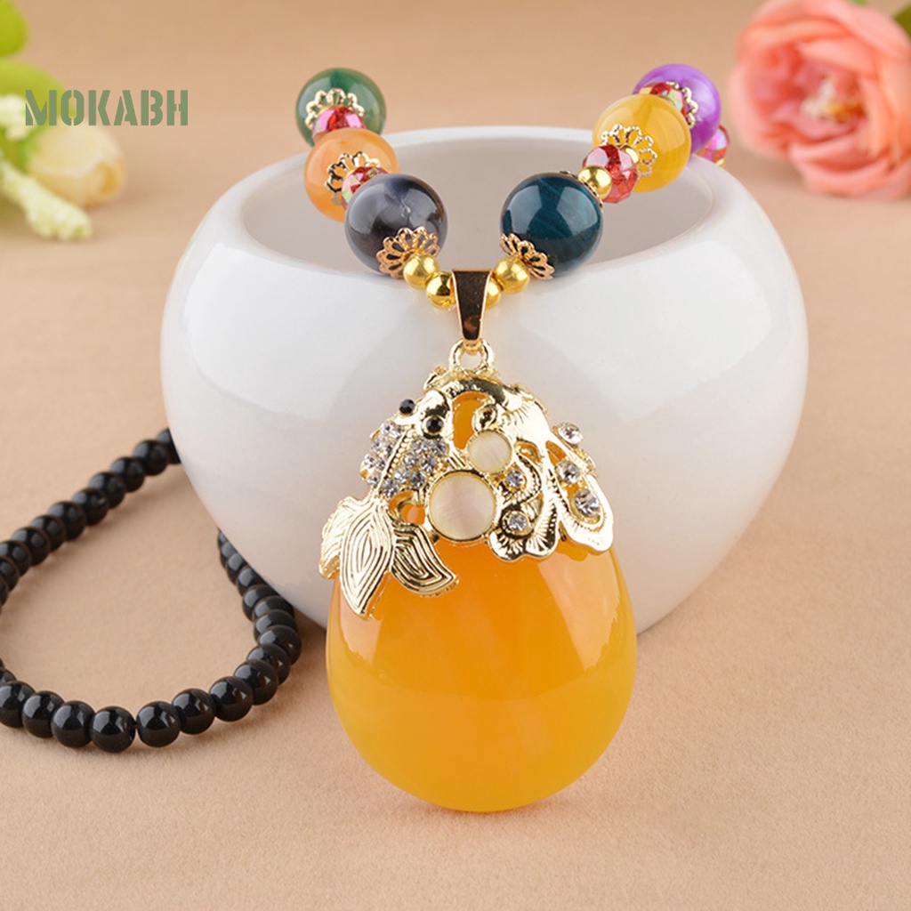 [Mới] Vòng Cổ Mặt Hình Giọt Nước Kết Cấu Sáp Ong Giả Lấp Lánh Phong Cách Dân Tộc Retro Không Phai Màu Cho Nữ