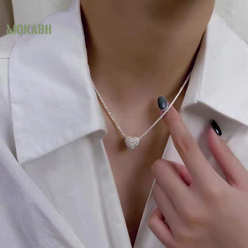 Vòng cổ Mặt Hình Trái Tim Màu Bạc Lấp Lánh Thời Trang Cho Nữ