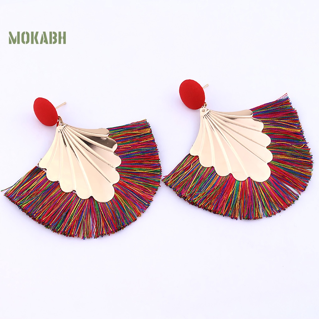 1 Đôi Bông Tai Hình Quạt Tua Rua Phong Cách Bohemia Sáng Tạo Dành Cho Nữ