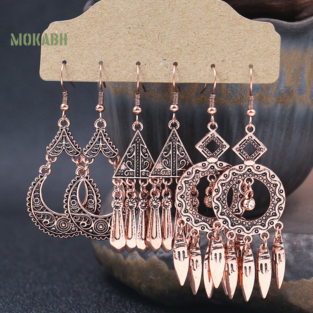 Set 3 Đôi Bông Tai Dạng Móc Hình Tròn / Vỏ Sò Thời Trang Dự Tiệc Cho Nữ