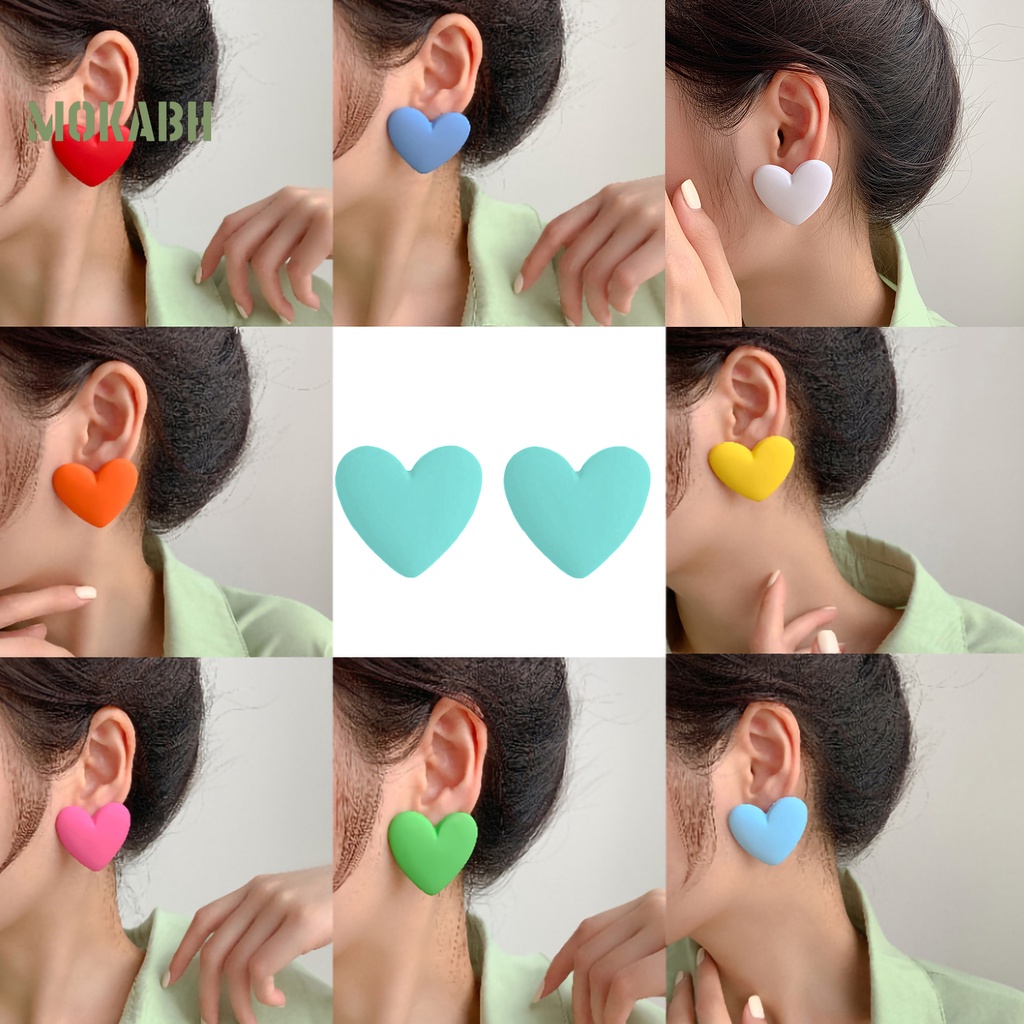 1 Đôi Bông Tai Hình Trái Tim Màu Sắc Kẹo Ngọt Phong Cách Hàn Quốc Dành Cho Nữ