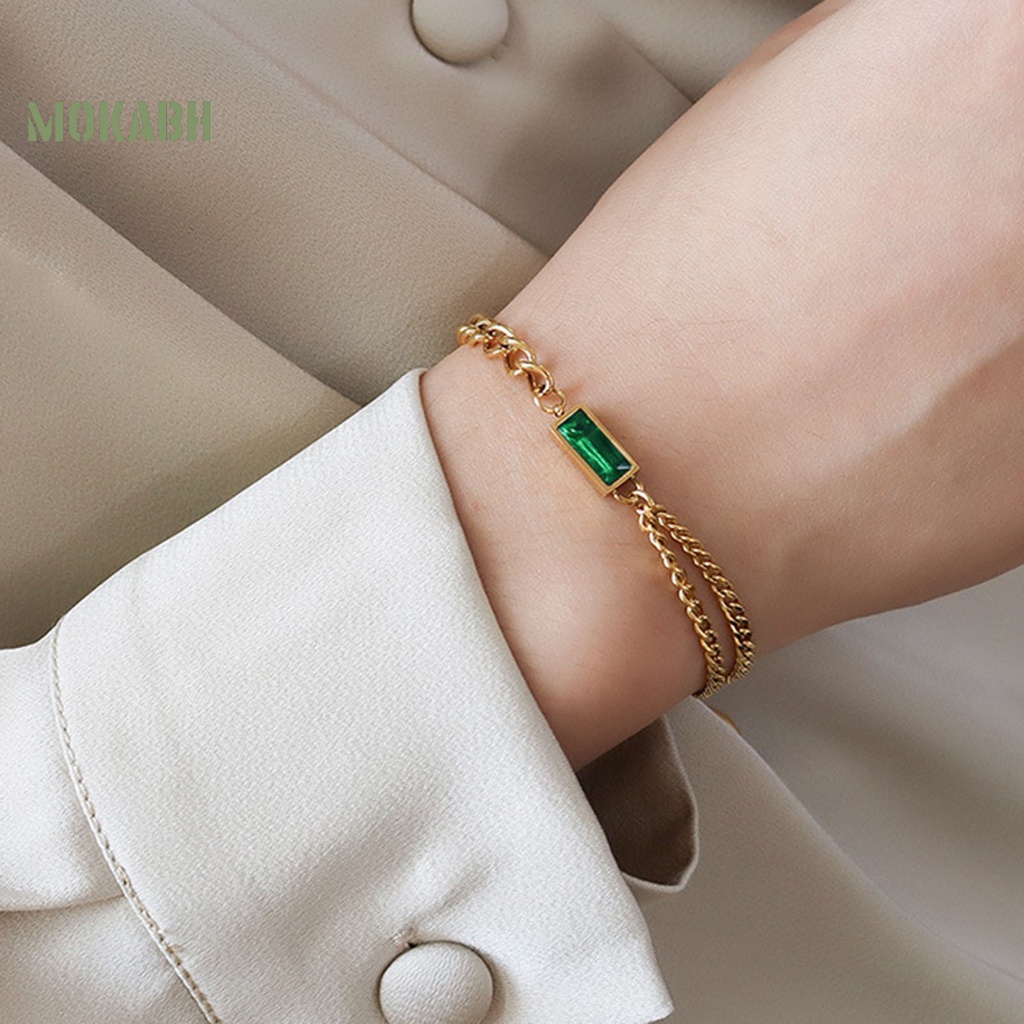 [Mới] Set Vòng cổ + Bông Tai + Vòng Tay Mạ Điện Mặt Vuông Đính Đá Zircon Vintage Cho Nữ