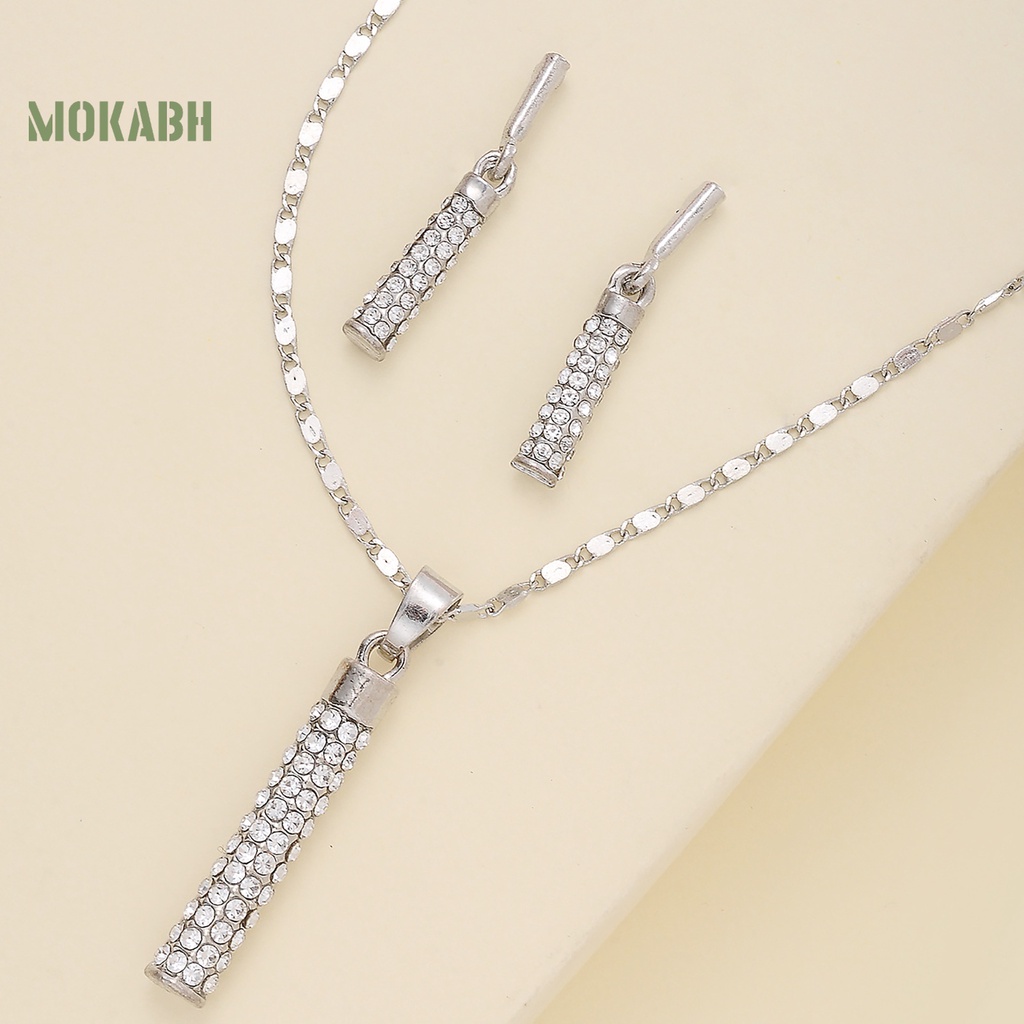 [Mới] Set Vòng cổ + Bông Tai Hình Trụ Đính Đá Sang Trọng