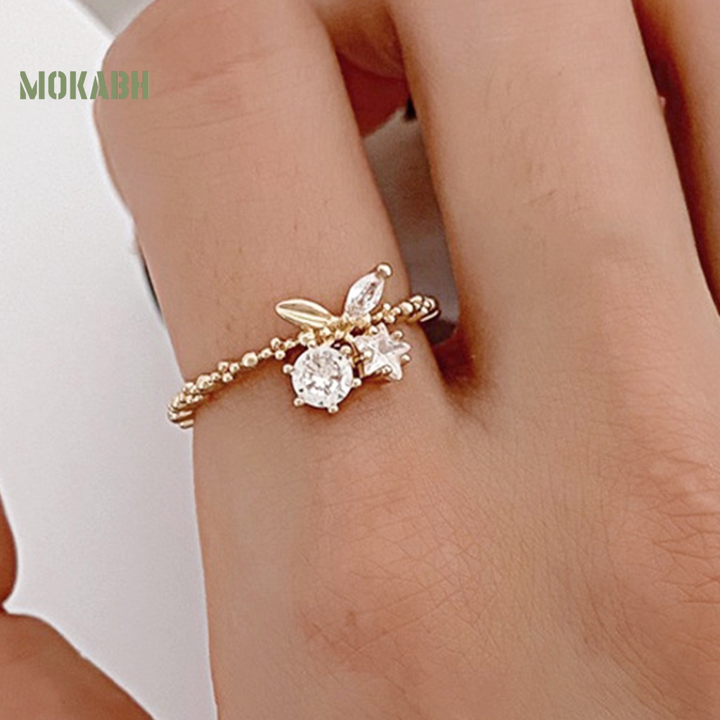 Nhẫn Thời Trang Hình Học / Ngôi Sao / Trái Cherry Đính Đá Có Thể Điều Chỉnh Kích Cỡ