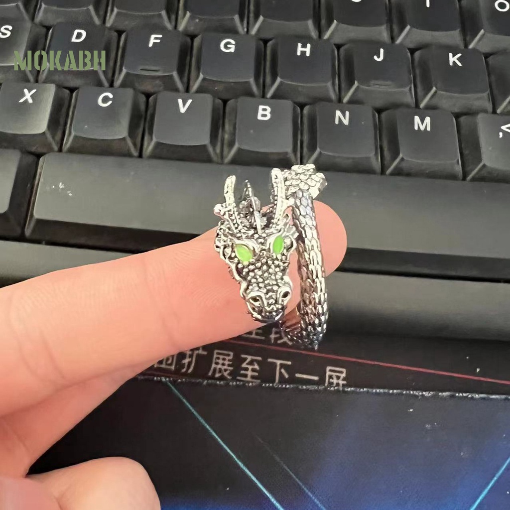 [Mới] Nhẫn Hở Bản To Màu Bạc Hình Rồng Cá Tính Hợp Thời Trang Làm Quà Tặng Cho Nam