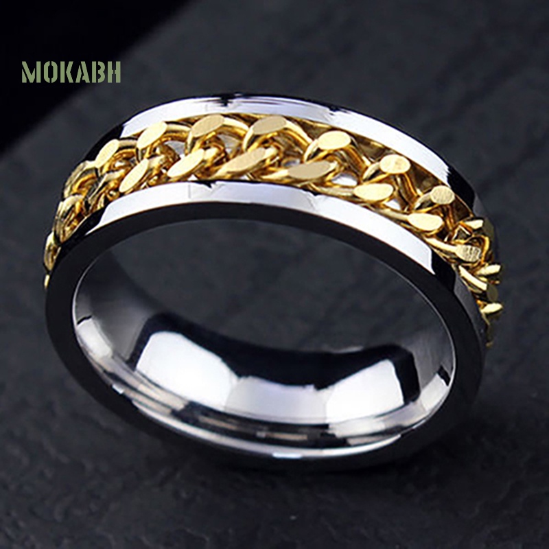 Nhẫn Dây Xích Bằng Thép Không Gỉ Dát Dát Thời Trang Unisex