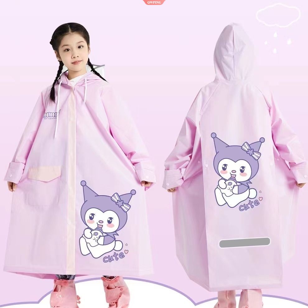 Áo Mưa Toàn Thân Có Mũ Trùm Chống Nước In Hình Kuromi Kawaii Cho Nữ