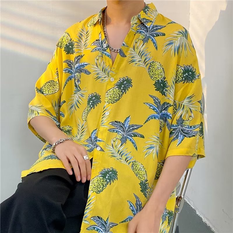 Áo Sơ Mi Tay Ngắn Dáng Rộng Phong Cách Đường Phố Nhật Bản Thời Trang Mùa Hè Cho Nam