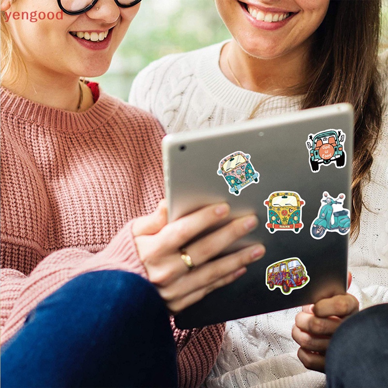 Set 50 Miếng Dán Trang Trí Xe Buýt Laptop Hành Lý Phong Cách Retro Hippie