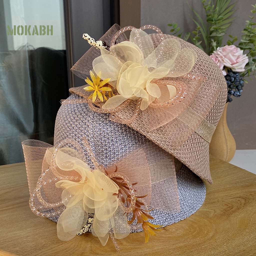 [Mok Abh] Mũ Vành Tròn Phối Lưới Họa Tiết Hoa Thời Trang Mùa Hè Cho Nữ